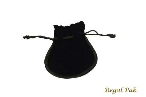 12 Pieces (One Dozen) Large Black Suede Drawstring Teardrop Pouch 3 1/2&#034; X 3&#034;