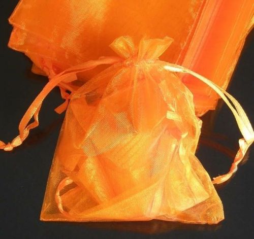 300Pcs Solid Orange Drawstring Organza Flare Wedding Gift Pouch Bag 4.5x3.5&#034;