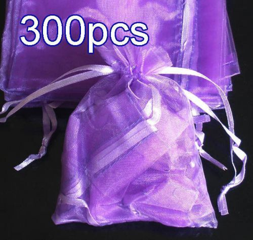 300x Solid Purple Organza Bag Pouch for Wedding Xmas Gift 12x9cm(4.5x3.5inch)