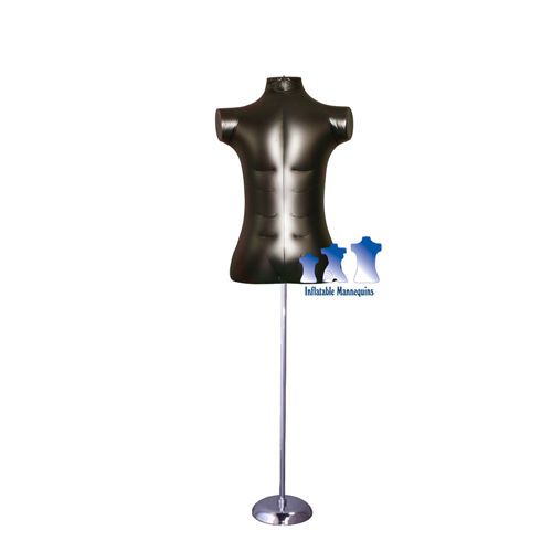 Inflatable Male Torso, Large Rounded, Black and MS1 Stand