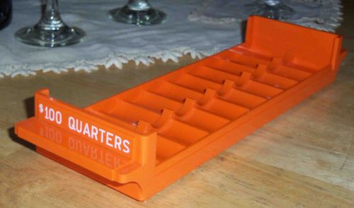 Plastic coin roll tray holder $100 10 quarter rolls orange color bank equipment for sale