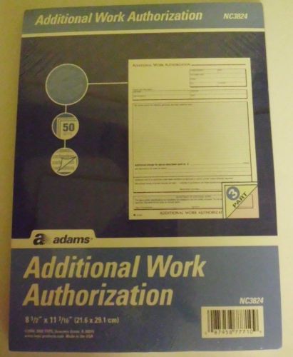 Adams Additional Work Authorization Unit Set - NC3824 3 Part Carbonless Form NEW
