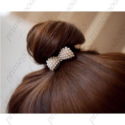 Pearl Bowknot Rhinestones Hair Band Ring Accessorie Free Shipping Lady Girl