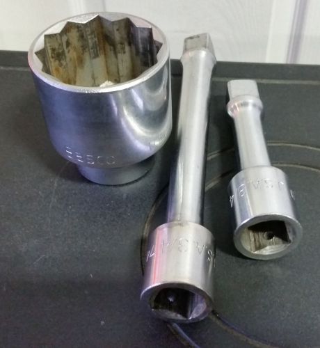 Easco 2 3/16&#034; socket 3/4&#034; drive 543170 w/ two 3/4&#034; drive extensions 5&#034; &amp; 8 1/2&#034; for sale