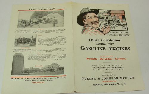 1920&#039;S FULLER JOHNSON N MADISON WI HIT MISS GAS ENGINE SALES BROCHURE