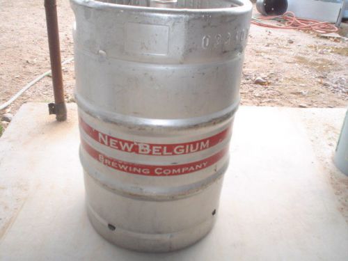 stainless steel beer keg 15.5 gal fat tire belgium brewing co half barrell.  tap