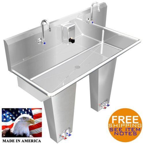HAND SINK 2 USERS MULTISTATION 42&#034; PEDALVALVE HANDS FREE STAINLESS S MADE IN USA