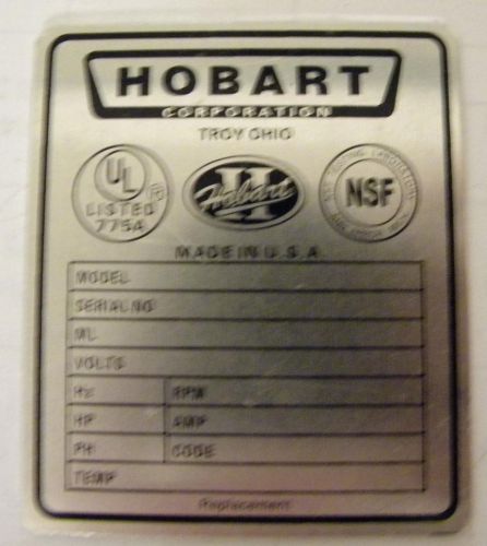 Hobart - Data Plate - (Replacement) - OER