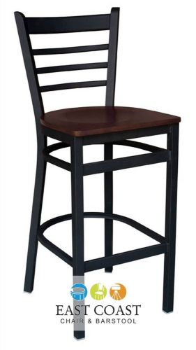 New Gladiator Commercial Ladder Back Metal Dining Bar Stool w/ Walnut Wood Seat