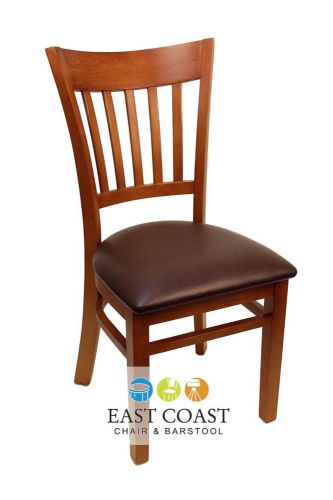 New gladiator cherry vertical back wooden restaurant chair with brown vinyl seat for sale