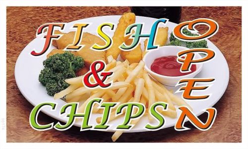 Bb174 fish &amp; chips open banner sign for sale