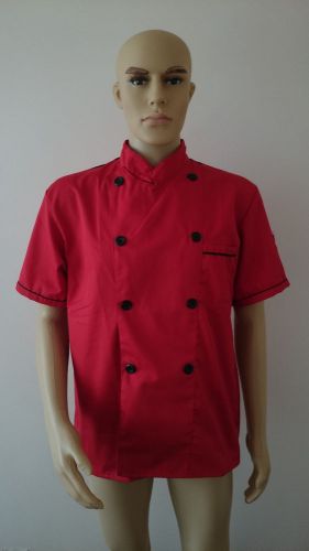 Short Sleeve Classic Kitchen Cook Chef Waiter Waitress Coat Uniform Jacket Red