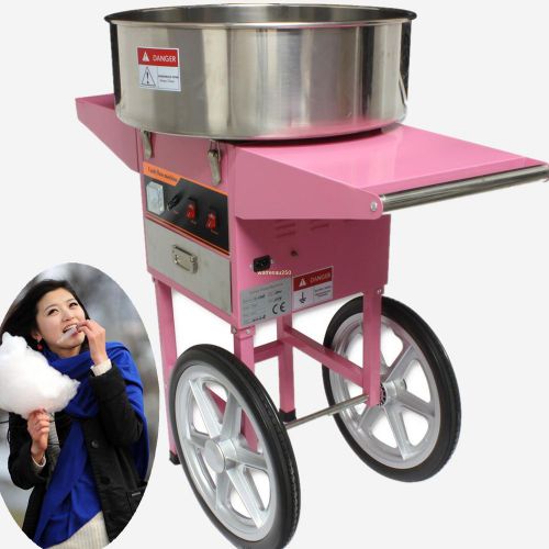 Stainless commercial cotton candy floss maker machine 1050w with pink cart for sale