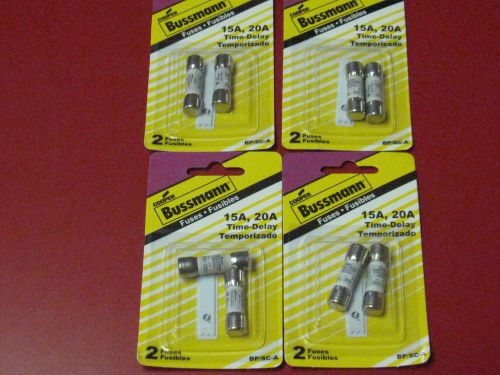 LOT OF 4 PACKS COOPER BUSSMANN 15A,20A TIME-DELAY FUSES(2) BP/SC-A