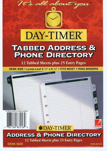 DAY-TIMER TABBED ADDRESS &amp; PHONE DIRECTORY REFILLS DESK SIZE 5.5&#034; x 8.5&#034;