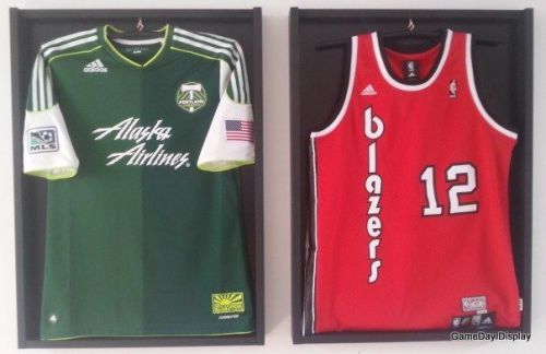 Lot of 2 Sports Jersey Display Cases + FREE Hangers Frame Black Shadow Box D