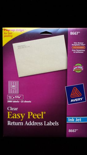 Avery # 8667 Clear Inkjet Return Address Labels With Easy Peel 1/2&#034; X 1-3/4&#034; NEW