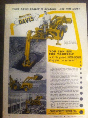 Vintage Add Davis Backhoe Loader Jeep FC-170 Two Sided Add 1957