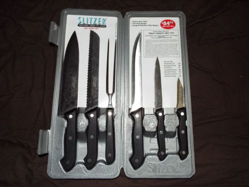 6 pc slitzer cutlery knife set  stainless steel w case for sale