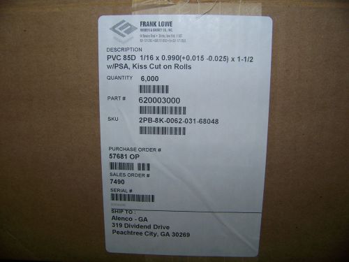 Frank Lowe Rubber &amp; Gasket PVC 85 D 1/16 X 0.990 X 1 1/2 w/ PSA 620003000