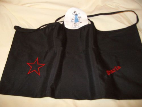 Black server waitress half apron personalized name  red star apron for sale