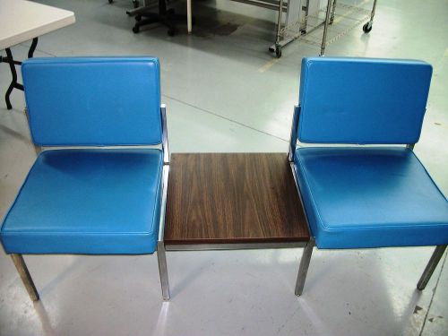 Emeco Industries Eames Mid Century Modern Blue Vinyl Tandem Sling 2 Seater Table