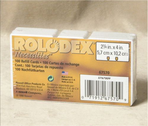 Rolodex Necessities 100 refill cards #67570 unopened 2  1/4  x 4