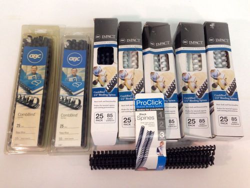 Lot of (8) Packs of CombBind 5/16&#034; 3/8&#034; 1/2&#034; Black, White, &amp; Blue Binding Spines