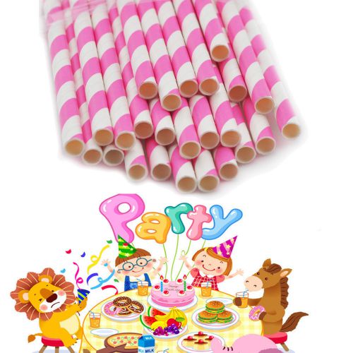 25 x striped paper drinking straws-rainbow decorations- pink stripe top for sale