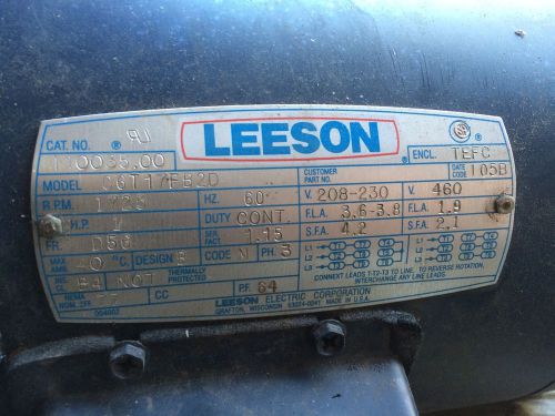 Leeson C6T17FB2D 3 Phase 1 HP Motor