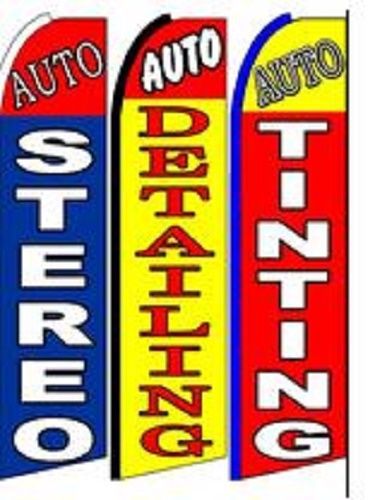 Auto Stereo, Detailing And Tinting King Size  Swooper Flag pk of 3 Combo