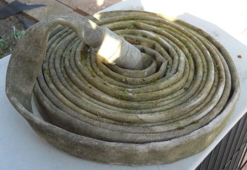 Vintage National Canvas Fire Hose 50 Ft 1.5 Inch-Brass Nozzles-NR!