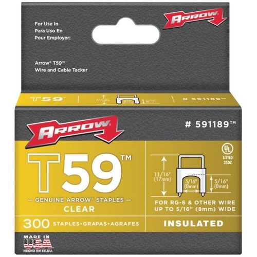 Arrow Fastener 591189 Clear T59 Insulated Staples For RG59 quad &amp; RG6 5/16