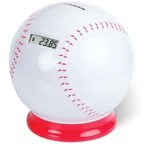 Timothy Baseball Coin Counting Piggy Bank - Count Coins and Save Money - 6.25&#034;