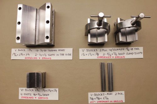 Machinist v-blocks - lot of 6 diff. sizes - hardened &amp; ground - 2 w/clamps for sale