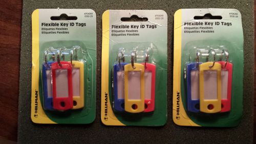3 NIB Hillman 3-Pack Flexible Key ID Tags-#704260/930029-Red-Yellow-Blue-Unused!