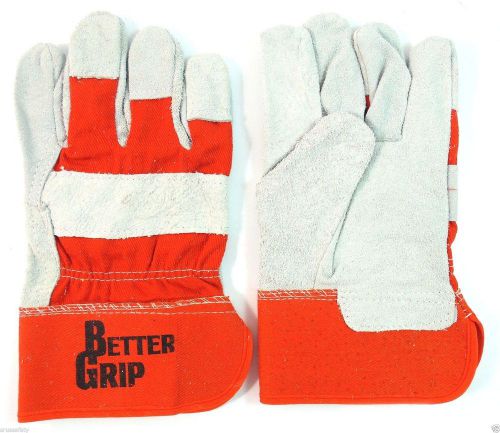 120 pair better grip economy split leather palm work glove, orange - large for sale