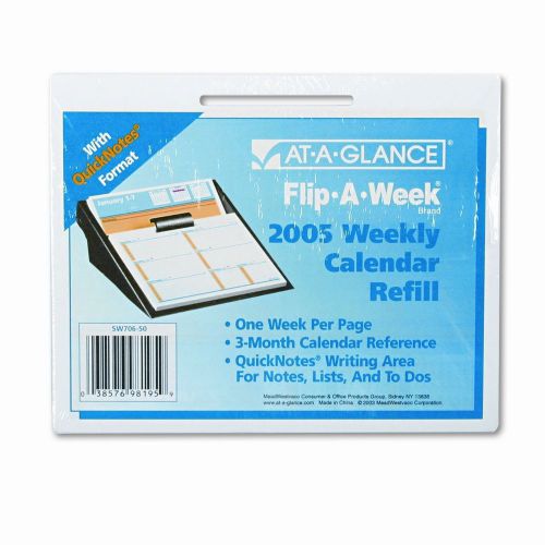 Flip-A-Week with QuickNotes Weekly Desk Calendar Refill, 5-5/8w x 7h, 2013