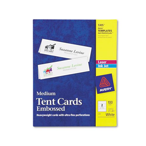 Medium Embossed Tent Cards, White, 2 1/2 x 8 1/2, 2 Cards/Sheet, 100/Box