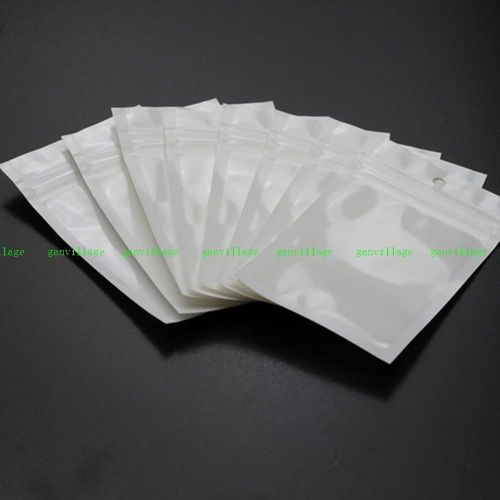 100 X Zip Lock White Clear Plastic Bags Resealable Hang Hole Pocket 7.5x12cm New