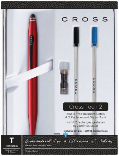 Cross Tech2 Ballpoint &amp; Stylus Pen Set, Medium Point, Red Barrel - NEW