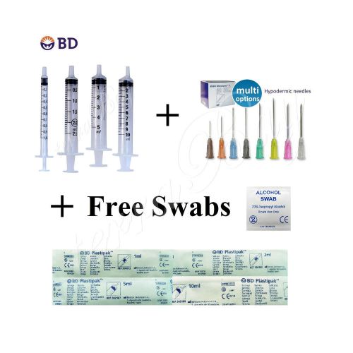 10ml bd plastipak sterile syringes &amp; hypodermic needles &amp; free swabs packs of 3 for sale