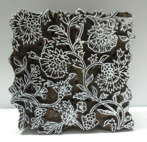 WOODEN HAND CARVED ANOKHI TEXTILE PRINT FABRIC BLOCK STAMP FINE FLORAL CARVING