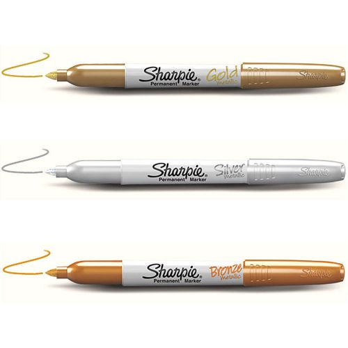 Sharpie ~ Metallic Permanent Markers ~ Fine Tip ~ 3 pk ~ Gold, Silver, Bronze