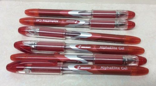 Lot of 6 Skilcraft Alpha Elite Gel Pen - Red Ink - Clear Barrel -  (D-39)