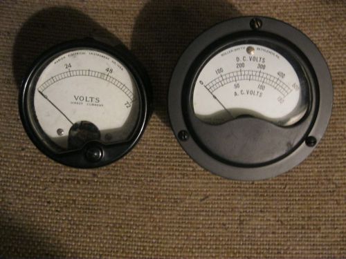 Two Vintage Round Panel Volt Meters Roller Smith / Marion Electrical