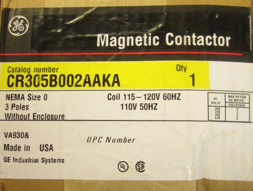 GENERAL ELECTRIC GE Size 0 Contactor 110/120V CR305B002AAKA