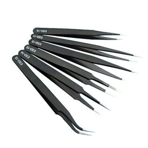 6pcs esd safe anti-static stainless steel tweezers set maintenance repair tool y for sale