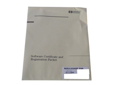 HP G1115AA General Purpose UV-Vis Software Certificate and Registiration Packet.