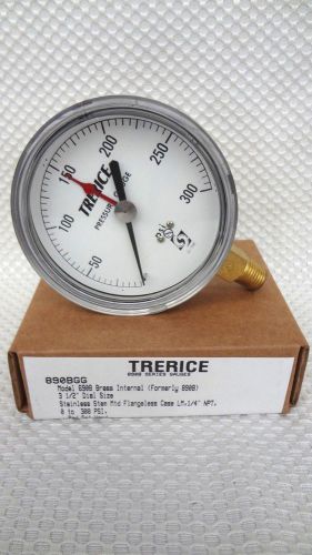 Trerice stainless 0 to 300 psi pressure gauge 890bgg 3.5&#034; dial / 1/4&#034; npt conn for sale